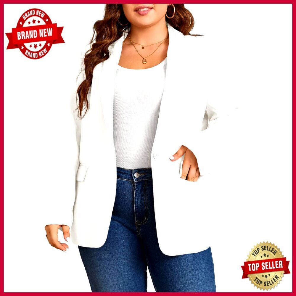 Plus Size Blazer Long Sleeve Open Front Work Office Casual Suit Jacket